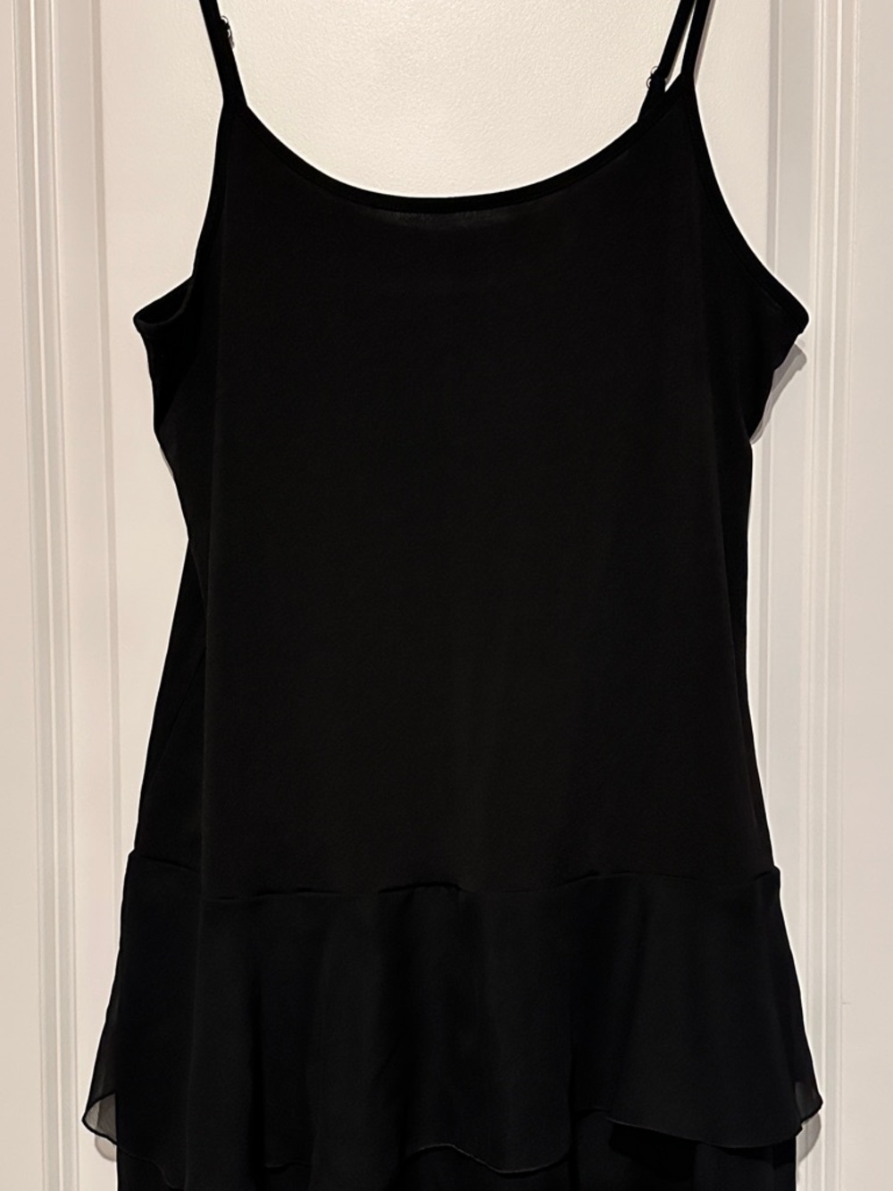 Women's Black Ruffle-Hem Slip Chemise with Adjustable Straps